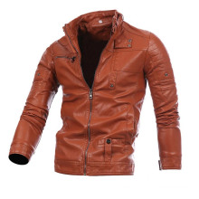 2017 Fashion Design Wrinkled Slim Fit chaquetas de cuero hombres con cremalleras de metal